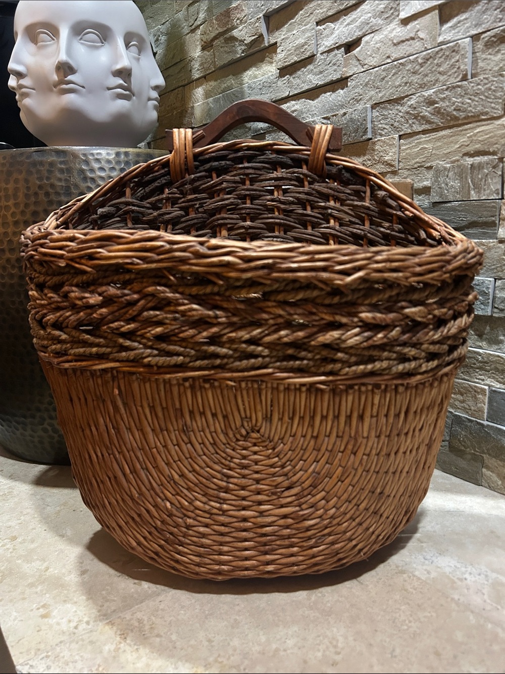 Vintage decorative willow wall basket w/ Wooden Handle
